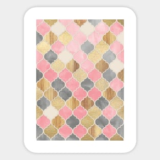 Silver Grey, Soft Pink, Wood & Gold Moroccan Pattern Sticker